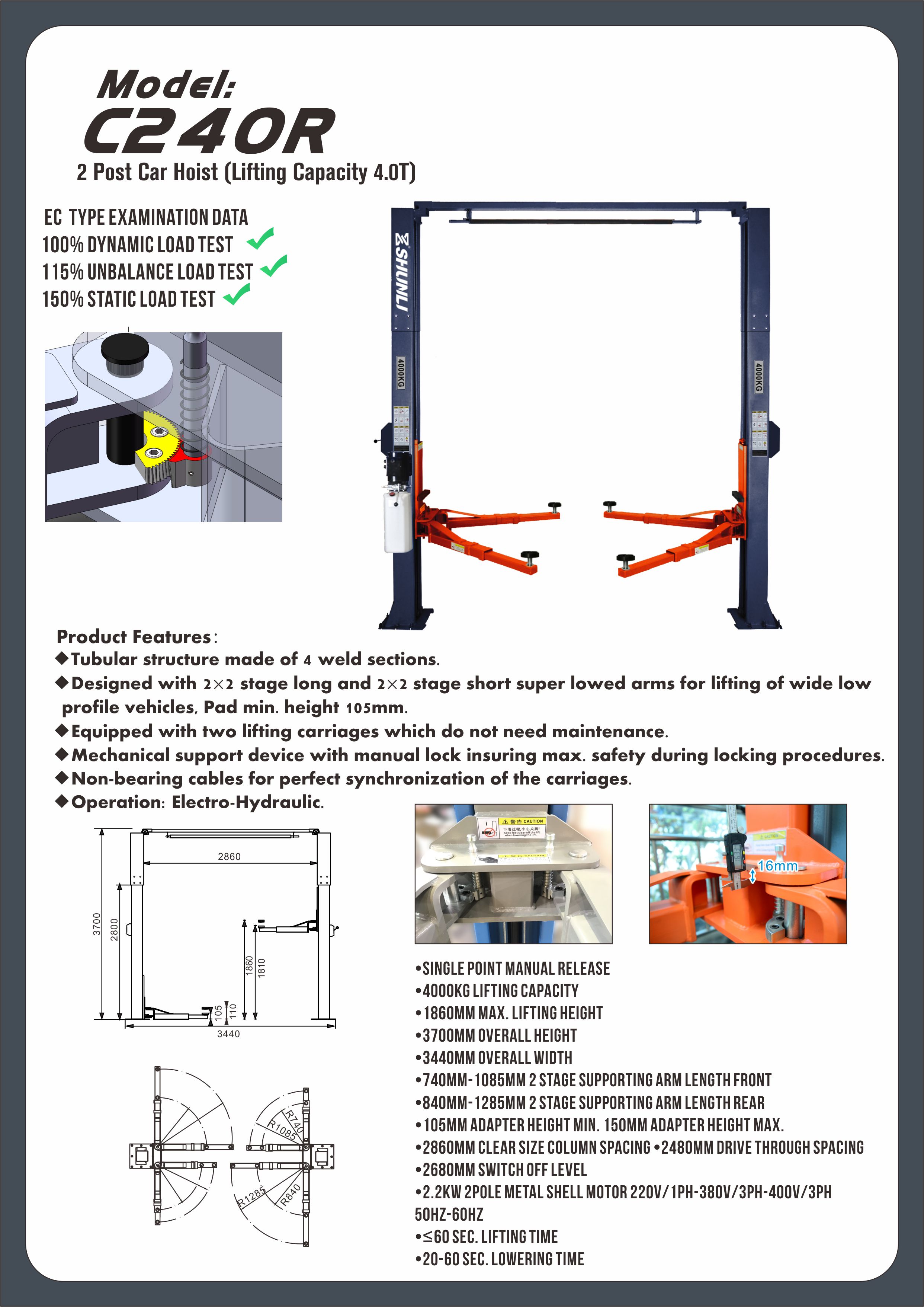 C240R  Clear Floor Two Post Lift